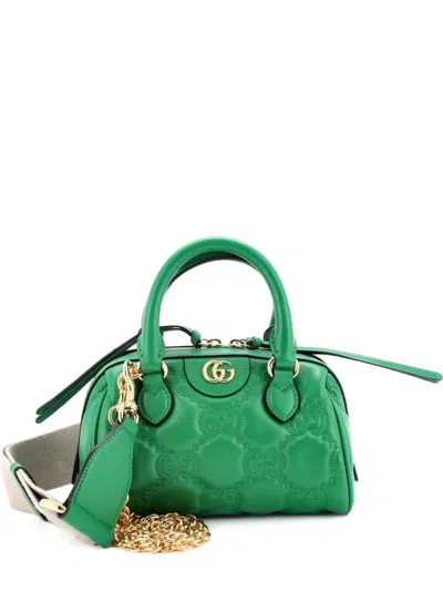 Pre-owned Gucci Ophidia Convertible Boston Top Handle Bag Gg Matelasse Leather Mini Crossbody Bag In Green