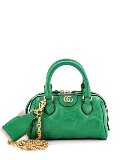 Pre-owned Gucci Ophidia Convertible Boston Top Handle Bag Gg Matelasse Leather Mini Crossbody Bag In Green