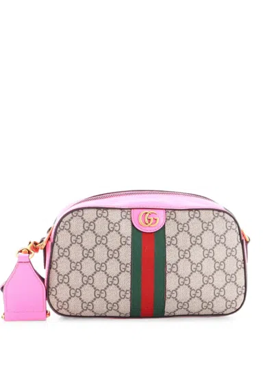Pre-owned Gucci Ophidia Convertible Camera Bag Gg Coated Canvas With Leather Small Shoulder Bag In Pink