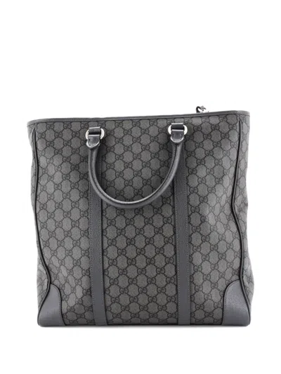 Pre-owned Gucci Ophidia Convertible Open Gg Coated Canvas Tall Tote Bag In Gray