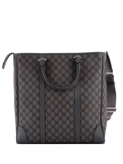 Pre-owned Gucci Ophidia Convertible Open Gg Coated Canvas Tall Tote Bag In Gray