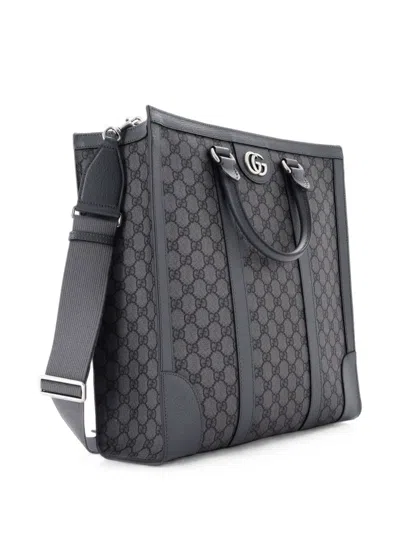 Pre-owned Gucci Ophidia Convertible Open Gg Coated Canvas Tall Tote Bag In Grey