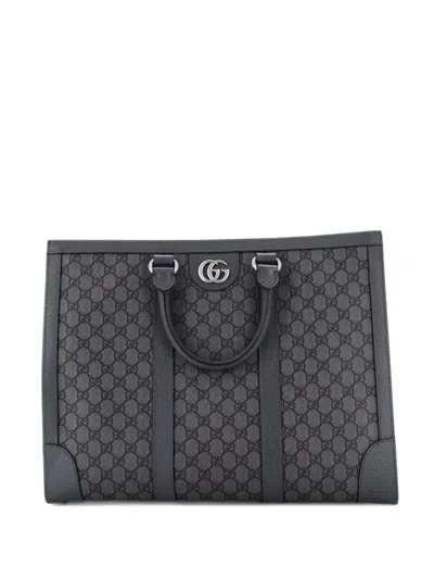 Pre-owned Gucci Ophidia Convertible Open Tote Gg Coated Canvas Large Satchel In Grey