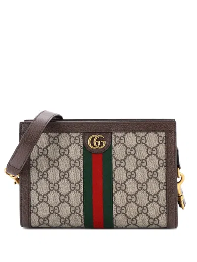 Pre-owned Gucci Ophidia Convertible Shoulder Bag Gg Coated Canvas Small Crossbody Bag In Brown