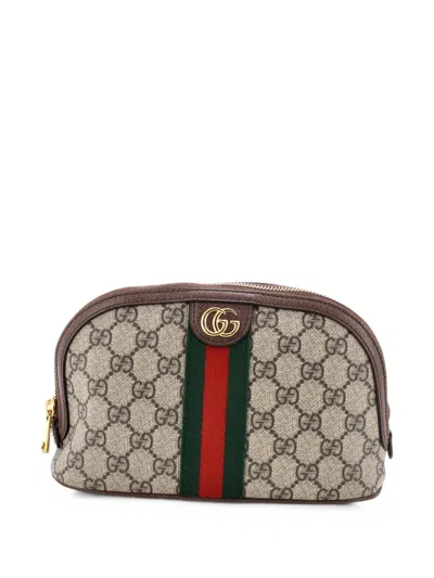 Pre-owned Gucci Ophidia Cosmetic Case Gg Coated Canvas Large Pouch In Brown