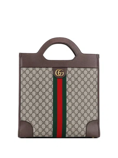 Pre-owned Gucci Ophidia Cut Out Handle Gg Coated Canvas Medium Tote Bag In Brown