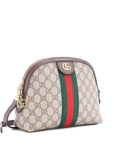 Pre-owned Gucci Ophidia Dome Gg Coated Canvas Small Shoulder Bag In Brown