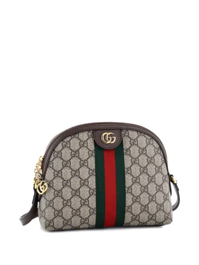 Pre-owned Gucci Ophidia Dome Gg Coated Canvas Small Shoulder Bag In Brown
