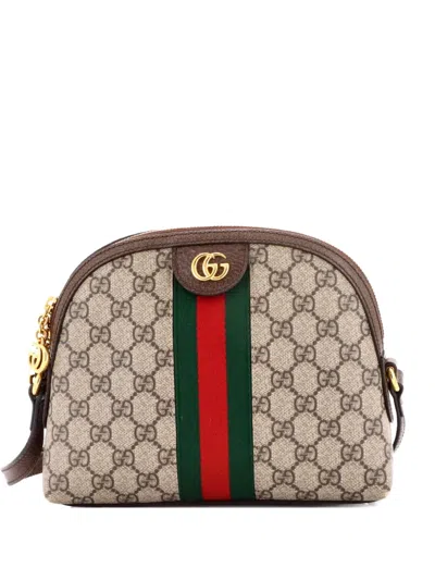 Pre-owned Gucci Ophidia Dome Gg Coated Canvas Small Shoulder Bag In Brown