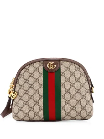 Pre-owned Gucci Ophidia Dome Gg Coated Canvas Small Shoulder Bag In Brown