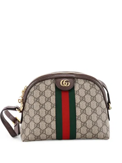 Pre-owned Gucci Ophidia Dome Gg Coated Canvas Small Shoulder Bag In Brown