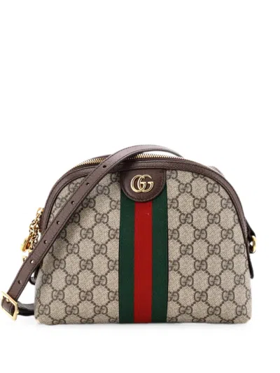 Pre-owned Gucci Ophidia Dome Gg Coated Canvas Small Shoulder Bag In Brown