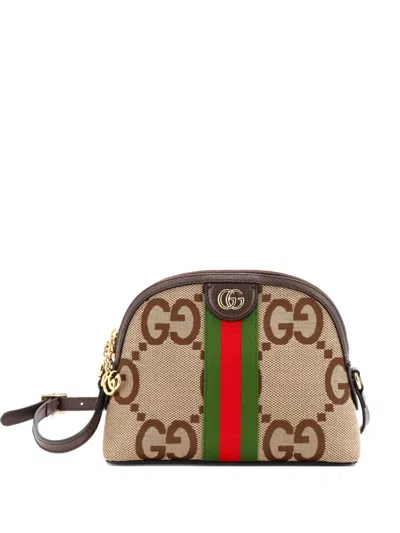 Pre-owned Gucci Ophidia Dome Jumbo Gg Canvas Small Shoulder Bag In Neutral