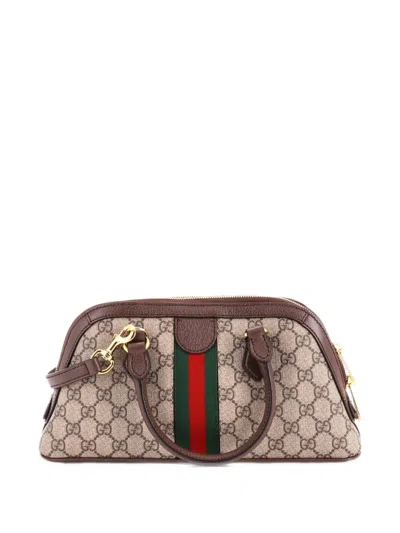 Pre-owned Gucci Ophidia Dome Top Handle Bag Gg Coated Canvas Small Satchel In Brown