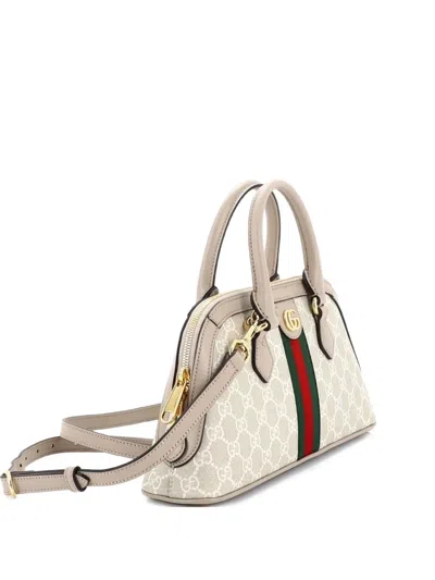 Pre-owned Gucci Ophidia Dome Top Handle Bag Gg Coated Canvas Small Satchel In Neutral