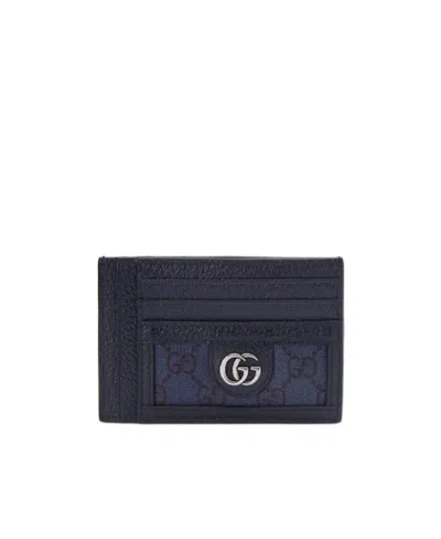 Gucci Ophidia Gg Leather Card Holder In Dark Blue