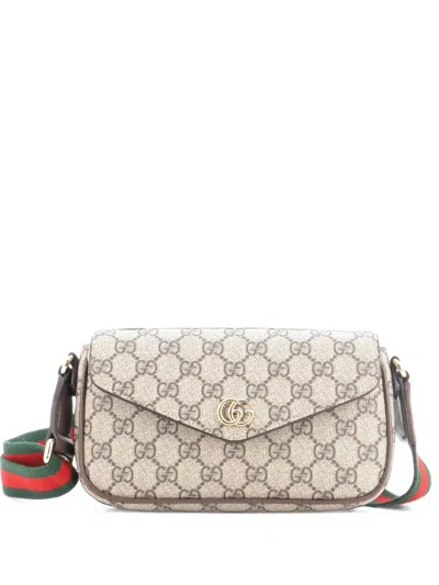 Pre-owned Gucci Ophidia Envelope Flap Gg Coated Canvas Mini Shoulder Bag In Brown