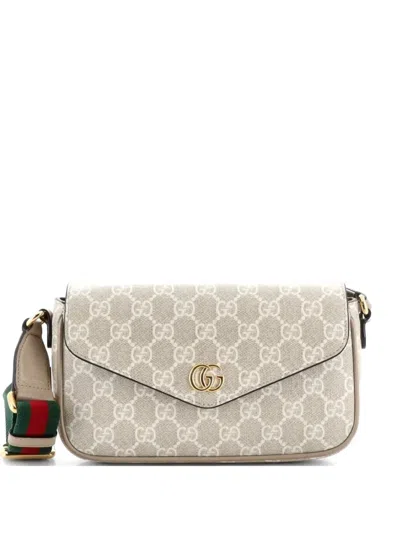 Pre-owned Gucci Ophidia Envelope Flap Gg Coated Canvas Mini Shoulder Bag In Neutral