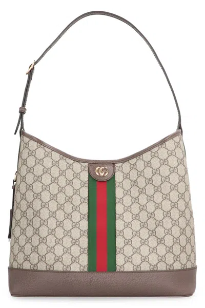 Gucci Ophidia Fabric Shoulder Bag In Brown