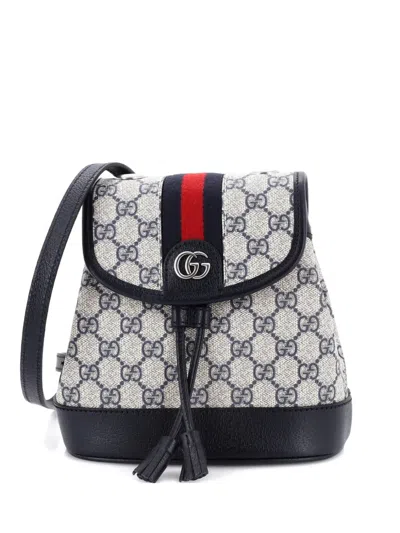 Pre-owned Gucci Ophidia Flap Gg Coated Canvas Mini Backpack In Blue