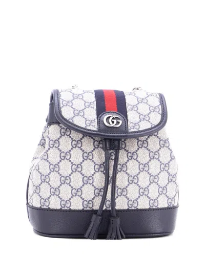 Pre-owned Gucci Ophidia Flap Gg Coated Canvas Mini Backpack In Blue