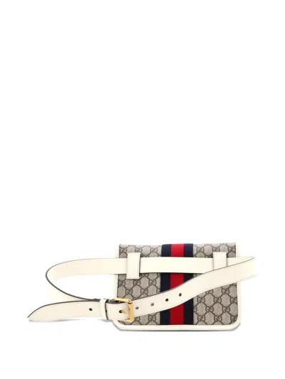 Pre-owned Gucci Ophidia Flap Gg Coated Canvas With Leather Belt Bag In Brown