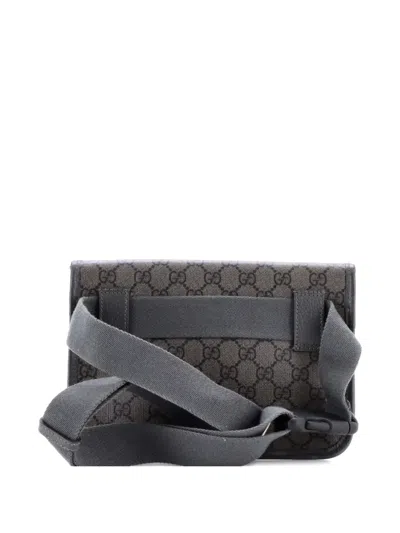 Pre-owned Gucci Ophidia Flap Gg Coated Canvas With Leather Belt Bag In Gray