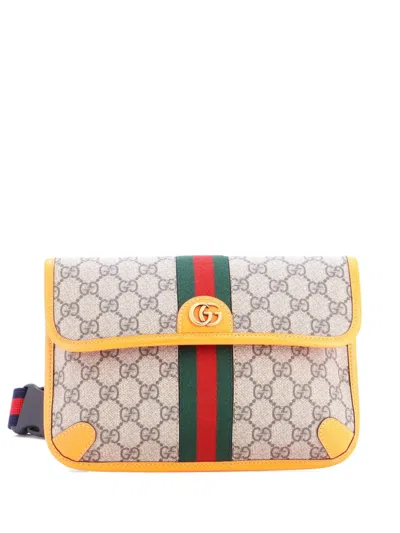 Pre-owned Gucci Ophidia Flap Gg Coated Canvas With Leather Belt Bag In Orange