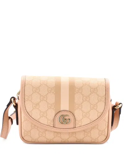 Pre-owned Gucci Ophidia Flap Shoulder Bag Gg Coated Canvas Mini Crossbody Bag In Pink