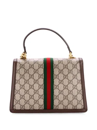 Pre-owned Gucci Ophidia Flap Top Handle Bag Gg Coated Canvas Small Satchel In Brown