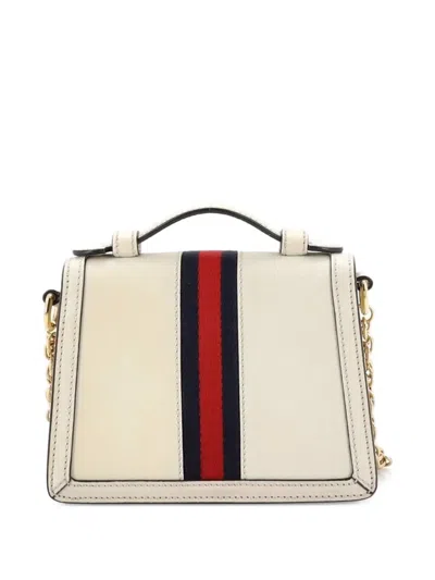 Pre-owned Gucci Ophidia Flap Top Handle Bag Leather Mini Satchel In Neutral