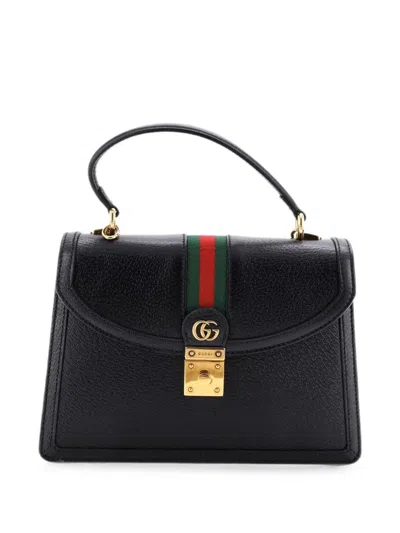 Pre-owned Gucci Ophidia Flap Top Handle Bag Leather Small Satchel In Black