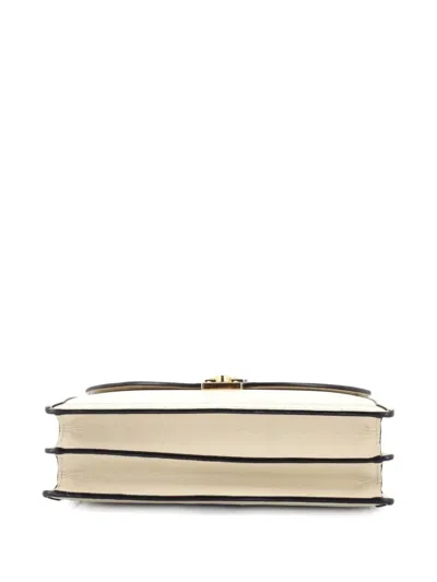 Pre-owned Gucci Ophidia Flap Top Handle Bag Leather Small Satchel In Neutral