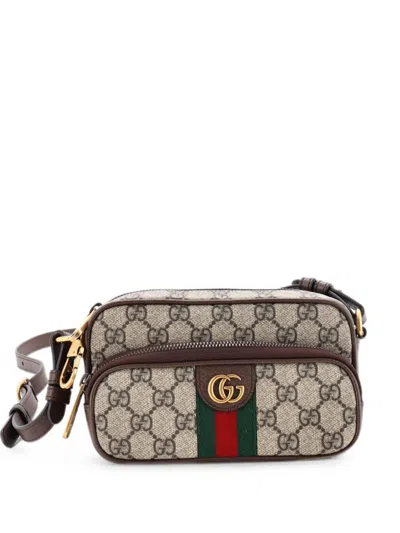 Pre-owned Gucci Ophidia Front Pocket Convertible Belt Bag Gg Coated Canvas With Leather Mini Shoulder Bag In Brown