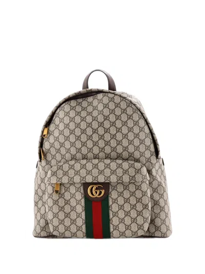 Pre-owned Gucci Ophidia Front Pocket Gg Coated Canvas Medium Backpack In Brown