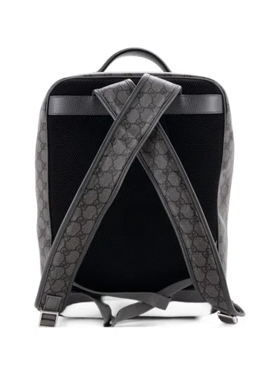 Pre-owned Gucci Ophidia Front Zip Pocket Gg Coated Canvas Medium Backpack In Grey