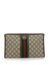 Gucci 'ophidia Gg' Beige And Ebony Pouch With Web Detail In Gg Supreme Canvas Man In Multicolor