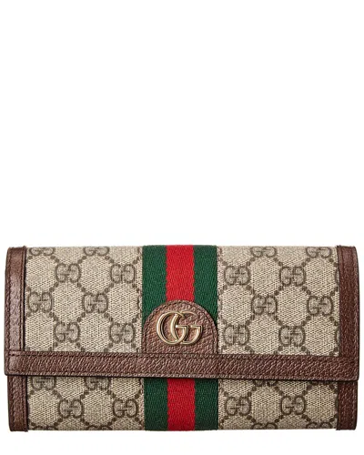 Gucci Ophidia Gg Canvas & Leather Continental Wallet In Beige