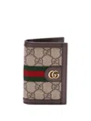 Gucci Ophidia Card Case In Beige And Ebony Gg Supreme Fabric Men In Brown