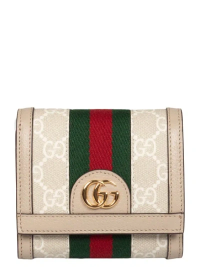 Gucci Ophidia Gg Card Case Wallet In Neutrals