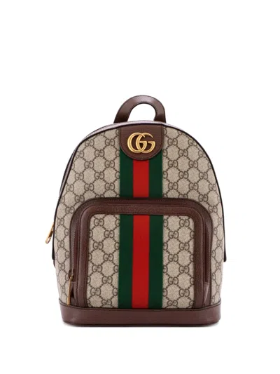 Pre-owned Gucci Ophidia Gg Coated Canvas And Leather Small Backpack In Brown