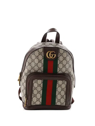 Pre-owned Gucci Ophidia Gg Coated Canvas And Leather Small Backpack In Brown