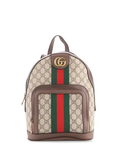 Pre-owned Gucci Ophidia Gg Coated Canvas And Leather Small Backpack In Brown