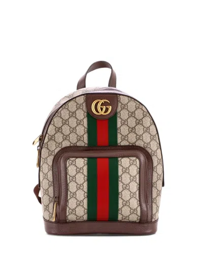Pre-owned Gucci Ophidia Gg Coated Canvas And Leather Small Backpack In Brown