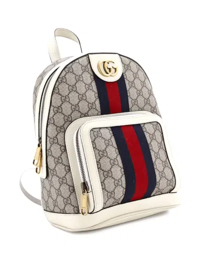 Pre-owned Gucci Ophidia Gg Coated Canvas And Leather Small Backpack In Neutral