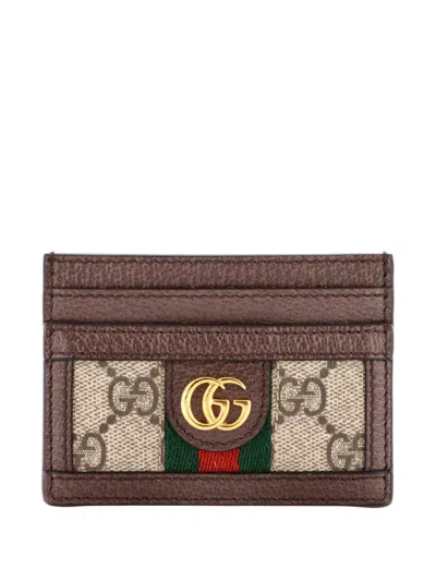 Pre-owned Gucci Ophidia Gg Coated Canvas Card Holder In Brown