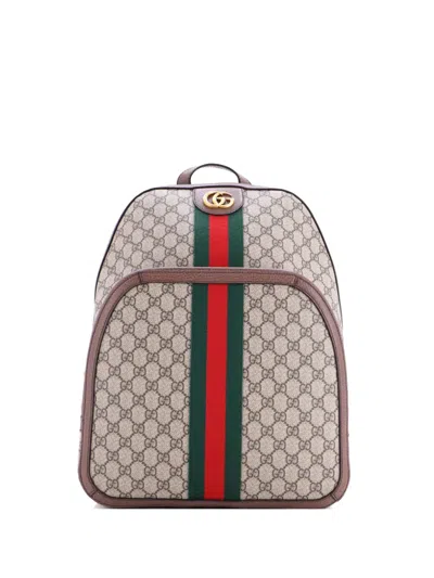 Pre-owned Gucci Ophidia Gg Coated Canvas Medium Backpack In Brown