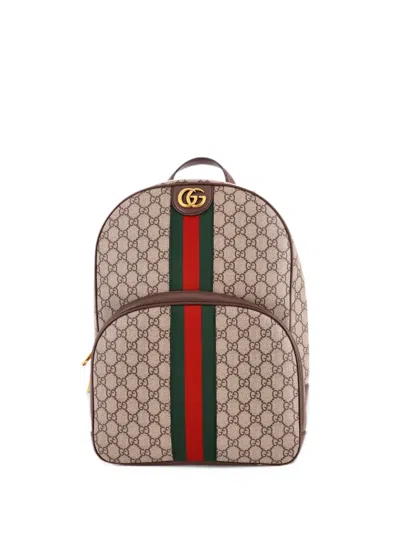 Pre-owned Gucci Ophidia Gg Coated Canvas Medium Backpack In Brown