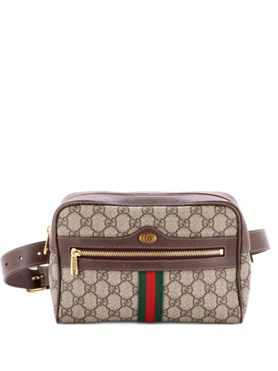 Pre-owned Gucci Ophidia Gg Coated Canvas Medium Belt Bag In Brown