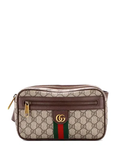 Pre-owned Gucci Ophidia Gg Coated Canvas Medium Belt Bag In Brown